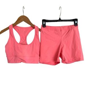 Saski Pink Bike Shorts and Sports Bra Two Piece Set Size Small S Pink
